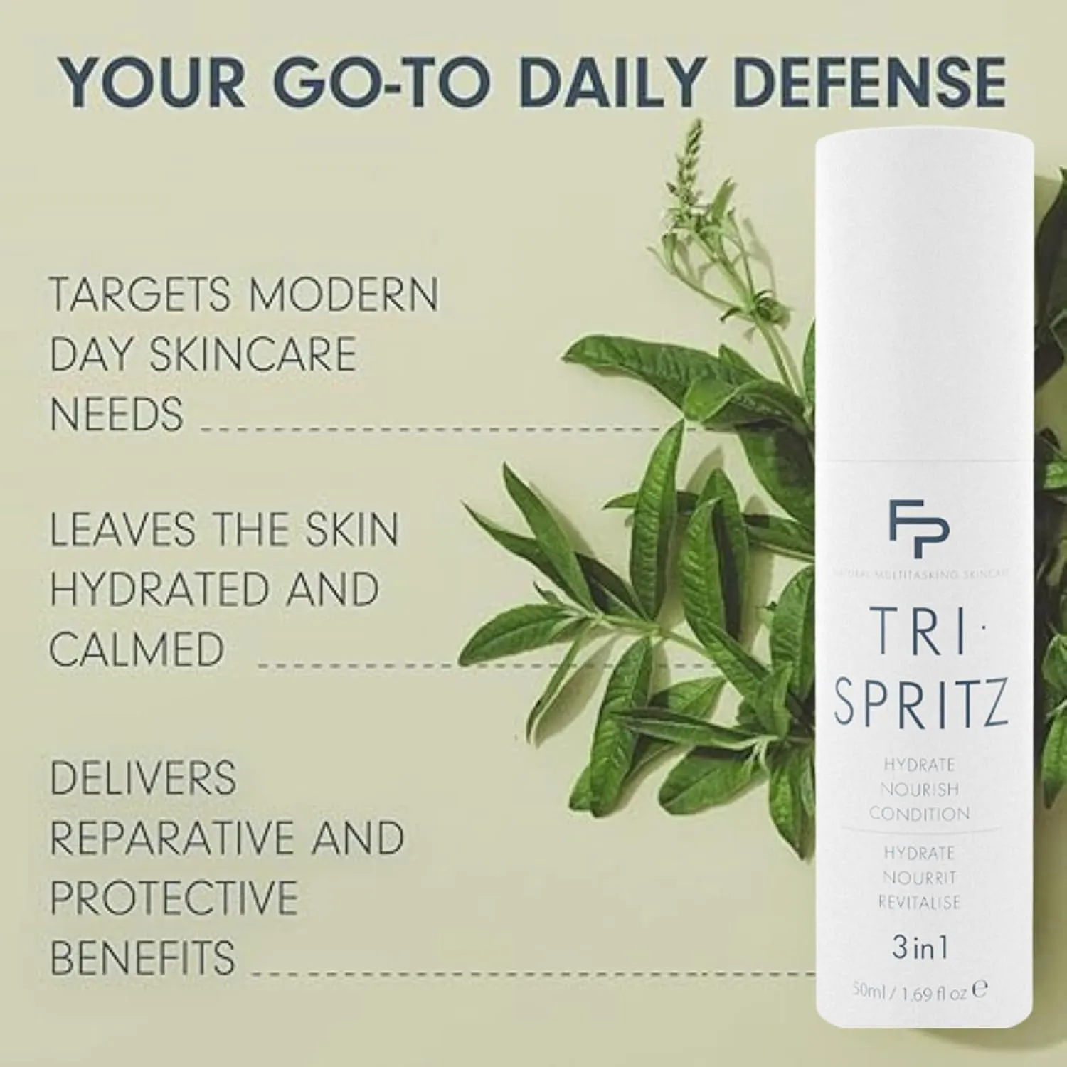 | Tri-Spritz 3 in 1 Facial Mist | Daily Face Mist Face Spray with Blue Light Protection for Repair | All Natural Skin Care (50 ML)