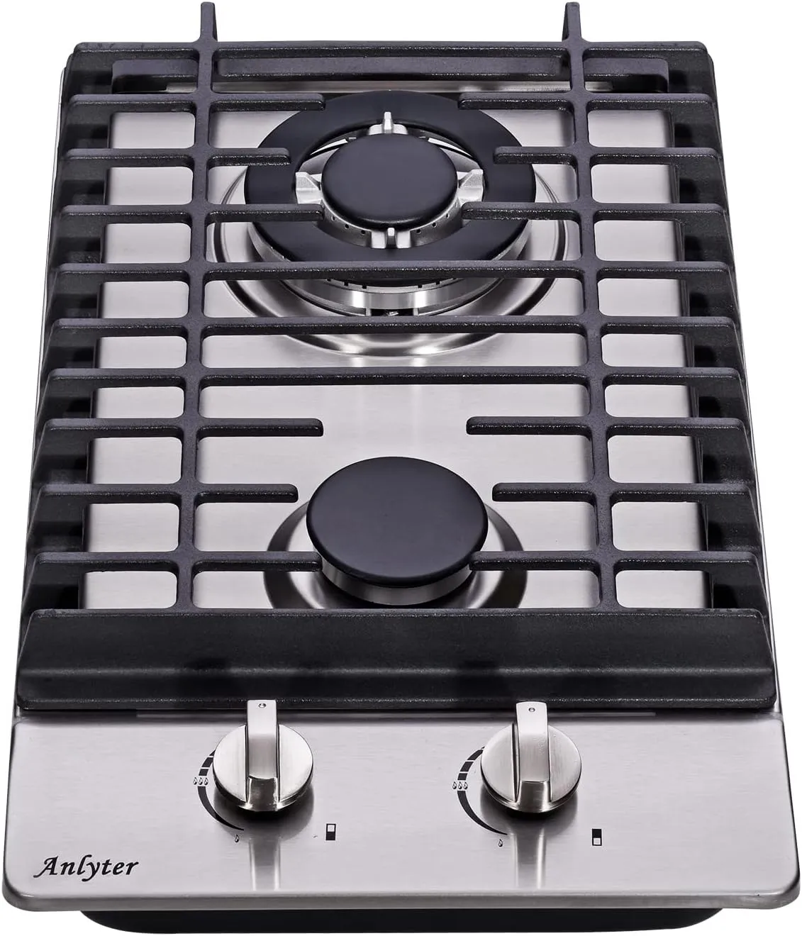 12 Inch Gas Cooktop, 2 Burners Built-in Gas Stovetop Stainless Steel Gas Stove Top LPG/NG Convertible Dual Fuel Sealed Gas Hob