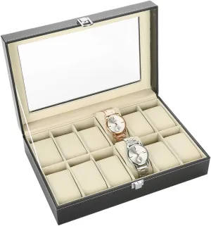 12 slot organizer PU leather material waterproof and dustproof High end watch display box Transparent and visible
