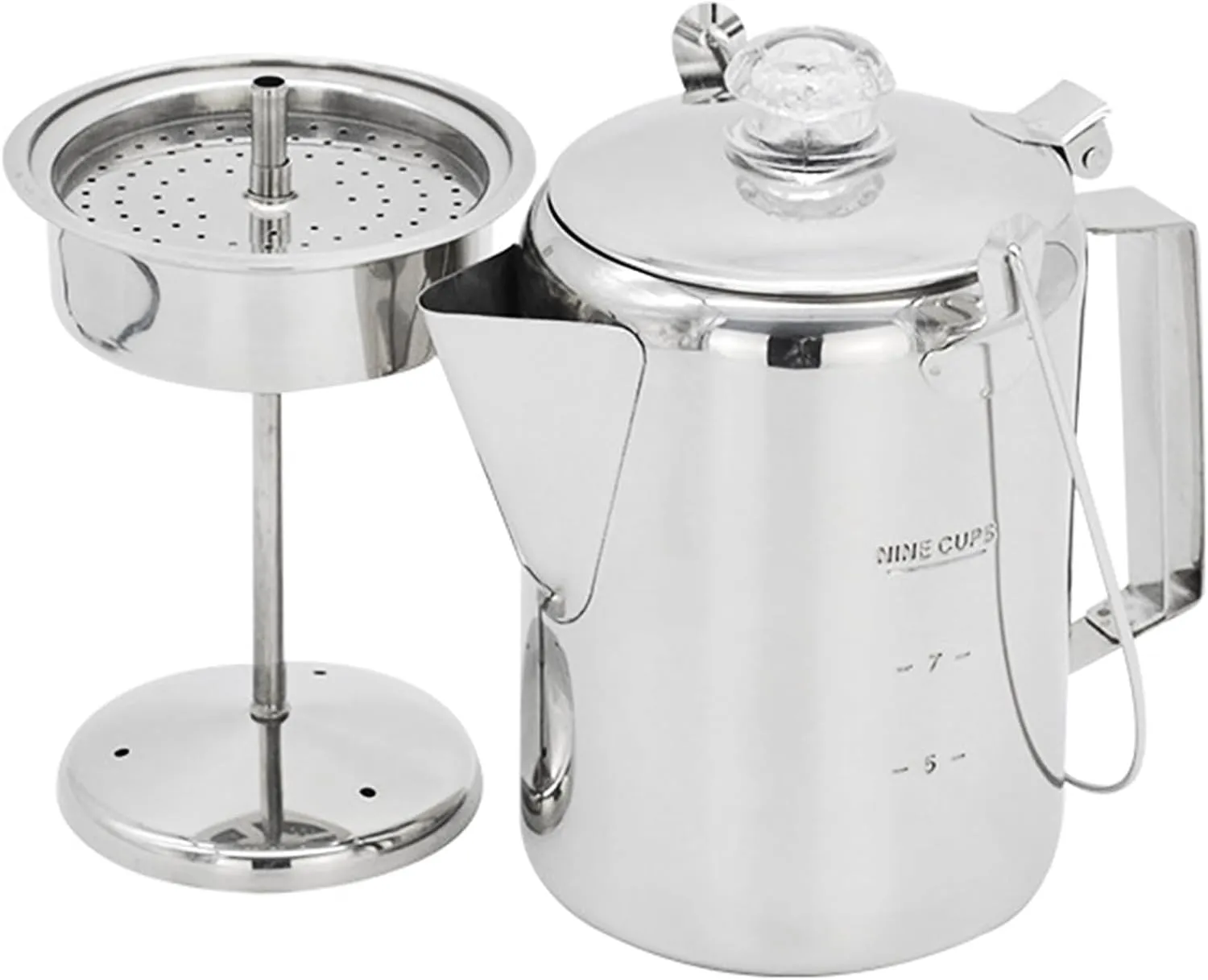 1.2L Outdoor 9 Cup Stainless Steel Percolator Coffee Pot Coffee Maker for Camping Home Kitchen
