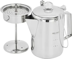 1.2L Outdoor 9 Cup Stainless Steel Percolator Coffee Pot Coffee Maker for Camping Home Kitchen