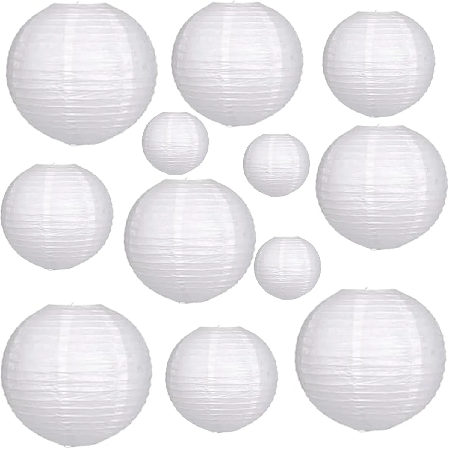 12Pcs White Paper Lanterns - Chinese Japanese Round Hanging Lamp for Wedding, Bridal, Outdoor, Garden, Home, Party Decorations (Size of 6", 8", 10", 12")