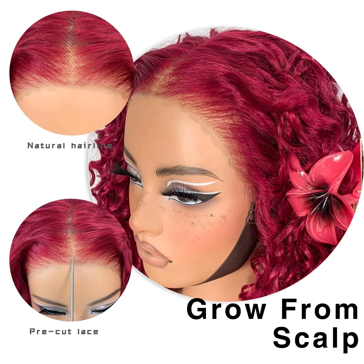 13x6 Red Curly Wig: Synthetic Lace Front Wig, Pre-Plucked, Wear And Go Glueless Afro Wig, HD Lace Frontal Wig For Black Women