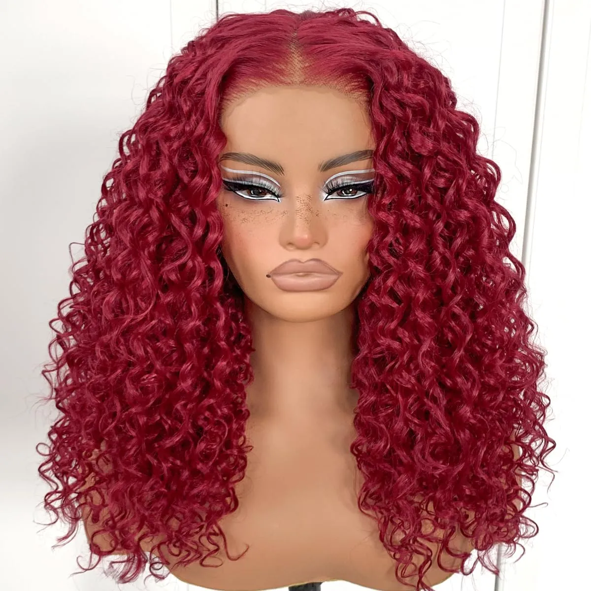 13x6 Red Curly Wig: Synthetic Lace Front Wig, Pre-Plucked, Wear And Go Glueless Afro Wig, HD Lace Frontal Wig For Black Women