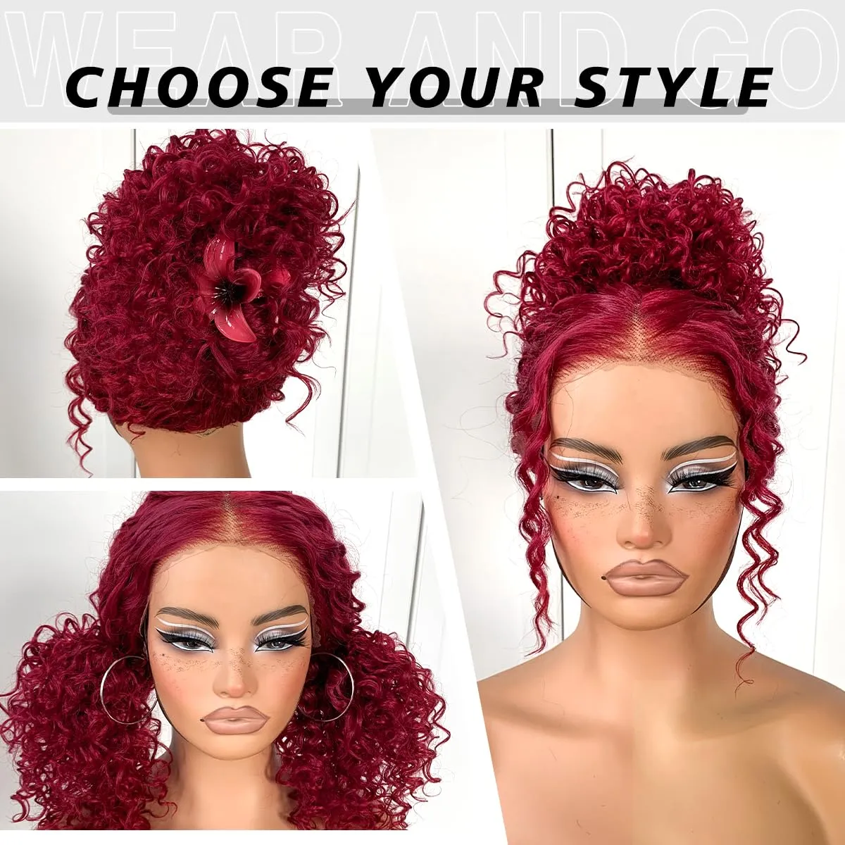 13x6 Red Curly Wig: Synthetic Lace Front Wig, Pre-Plucked, Wear And Go Glueless Afro Wig, HD Lace Frontal Wig For Black Women
