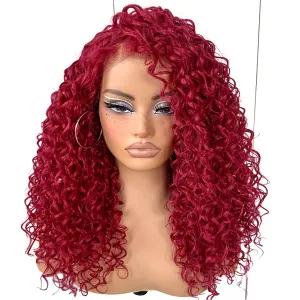 13x6 Red Curly Wig: Synthetic Lace Front Wig, Pre-Plucked, Wear And Go Glueless Afro Wig, HD Lace Frontal Wig For Black Women