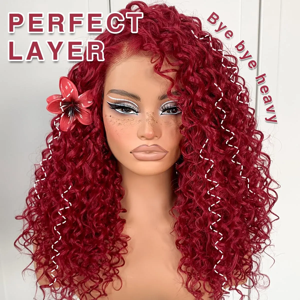 13x6 Red Curly Wig: Synthetic Lace Front Wig, Pre-Plucked, Wear And Go Glueless Afro Wig, HD Lace Frontal Wig For Black Women