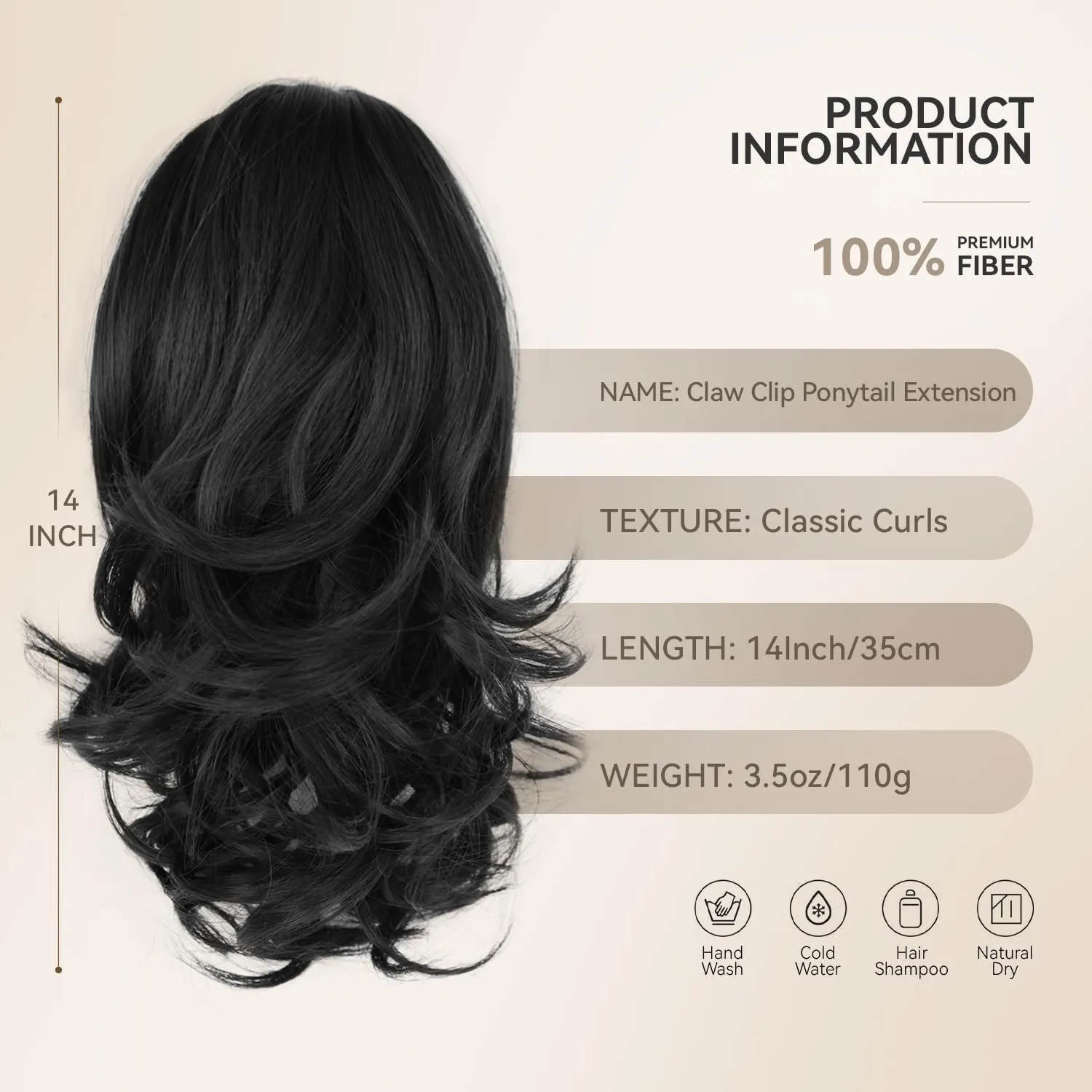 14 Inch Black Ponytail Extension - Soft Wavy Pony Tails Hair Extensions, Claw Clip Ponytail Extension, Natural Short Hair Extensions Ponytail, Synthetic Hair Pieces for Women (Color: Black)