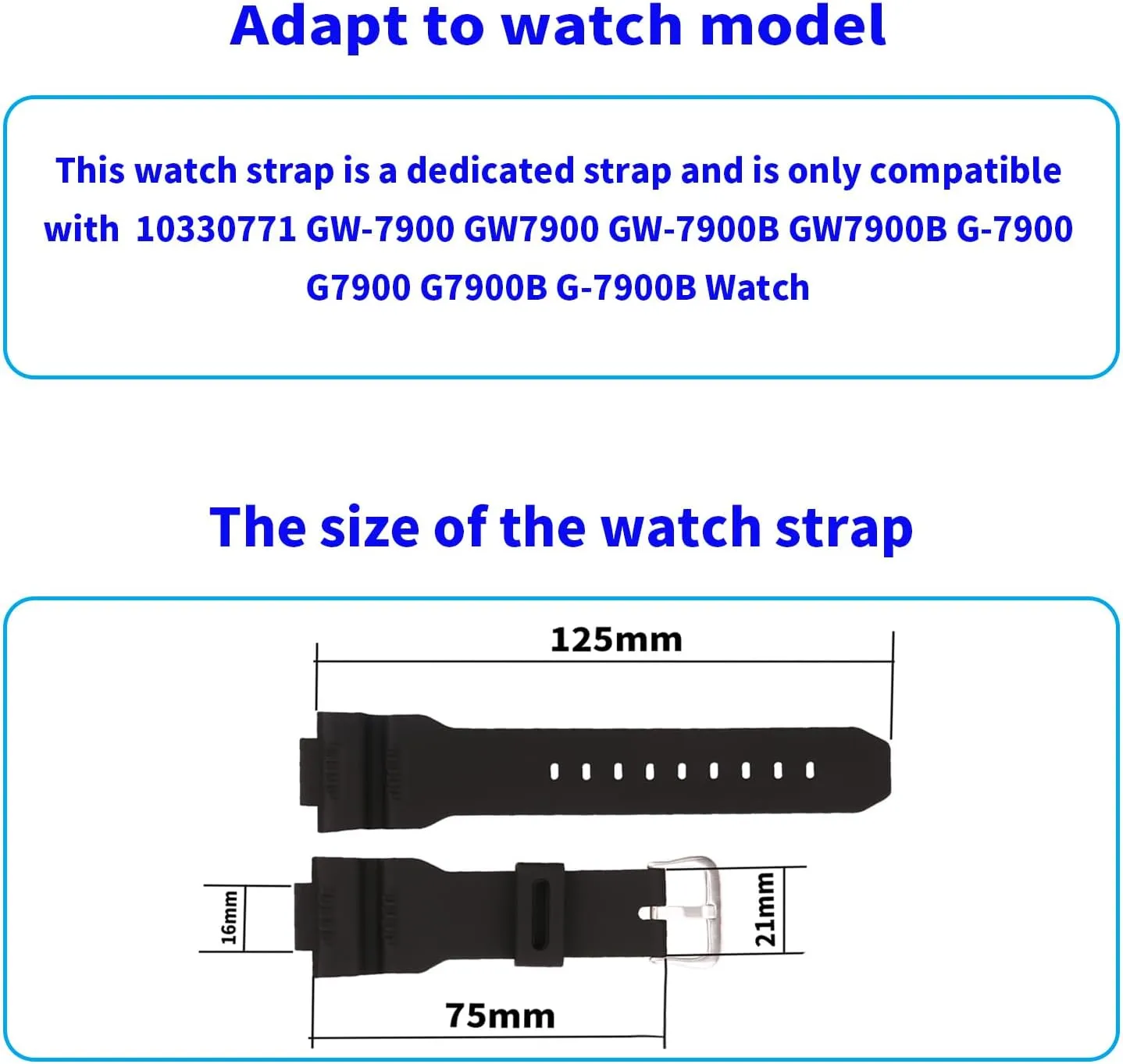 16mm Resin GW7900 GW7900B Watch Bands Compatible Fit for Casio G Shock 10330771 GW-7900 GW-7900B G-7900 G-7900B Replacement Strap Wirstband for Men and Women Waterproof Bracelet Watch accessories