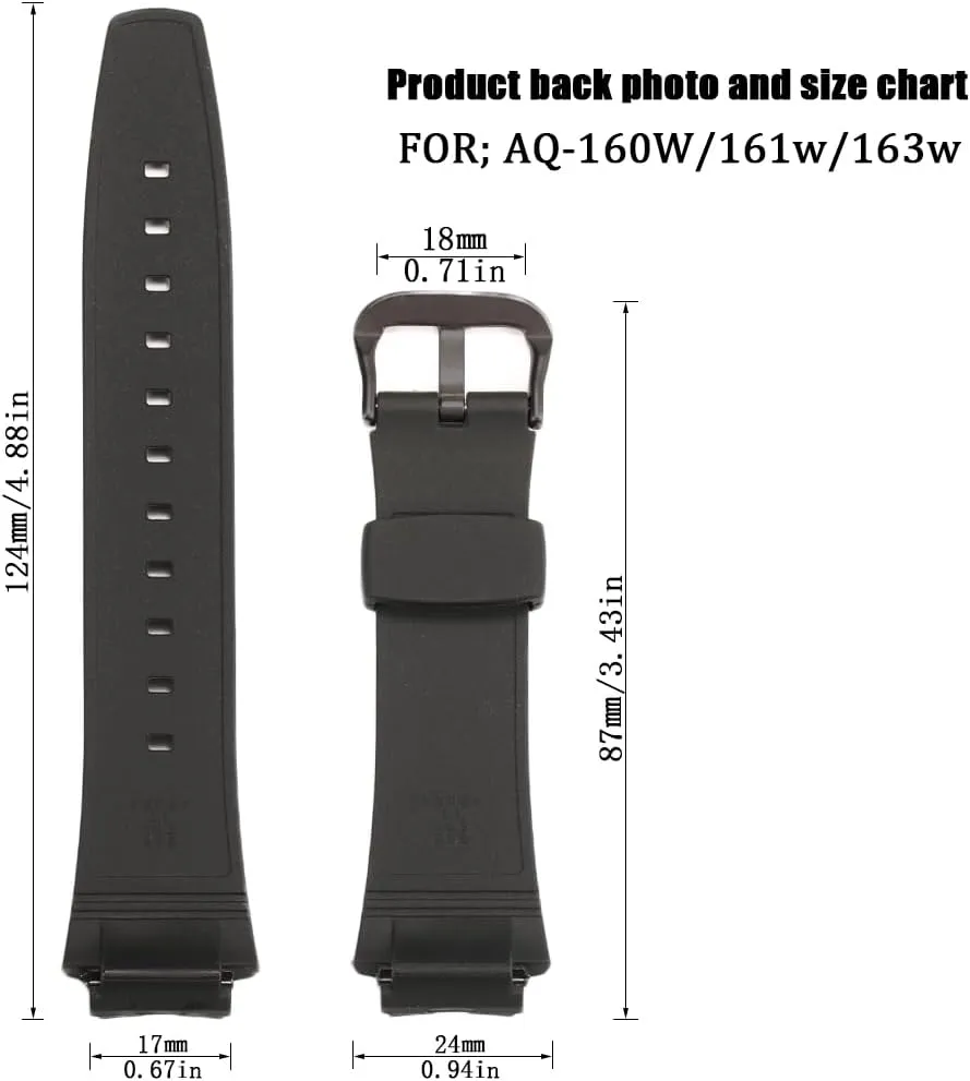 17mm Resin Strap Compatible with Casio EDIFICE series AQ-160 AQ-161w AQ-163w Watch Band Waterproof Black Rubber Replacement Bracelet