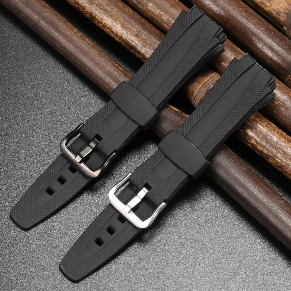 17mm Resin Strap Compatible with Casio EDIFICE series AQ-160 AQ-161w AQ-163w Watch Band Waterproof Black Rubber Replacement Bracelet