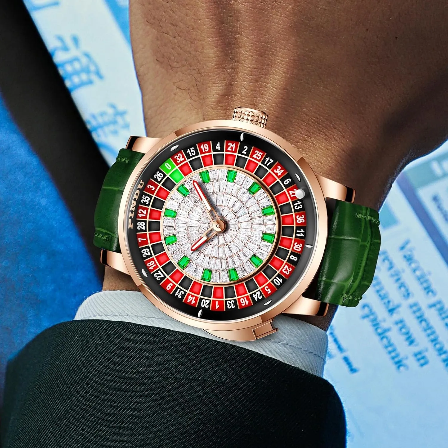 1.8 Inches Roulette Wheel Automatic Watches for Men, NH35A Movement Design Button Control, Sapphire Glass Automatically 50M Waterproof Mens Unique American Style Roulette, Mechanical Watch for Game Night
