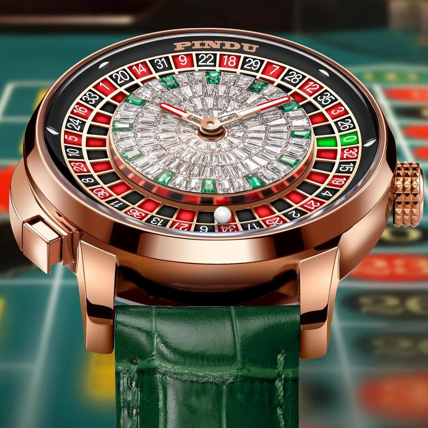 1.8 Inches Roulette Wheel Automatic Watches for Men, NH35A Movement Design Button Control, Sapphire Glass Automatically 50M Waterproof Mens Unique American Style Roulette, Mechanical Watch for Game Night