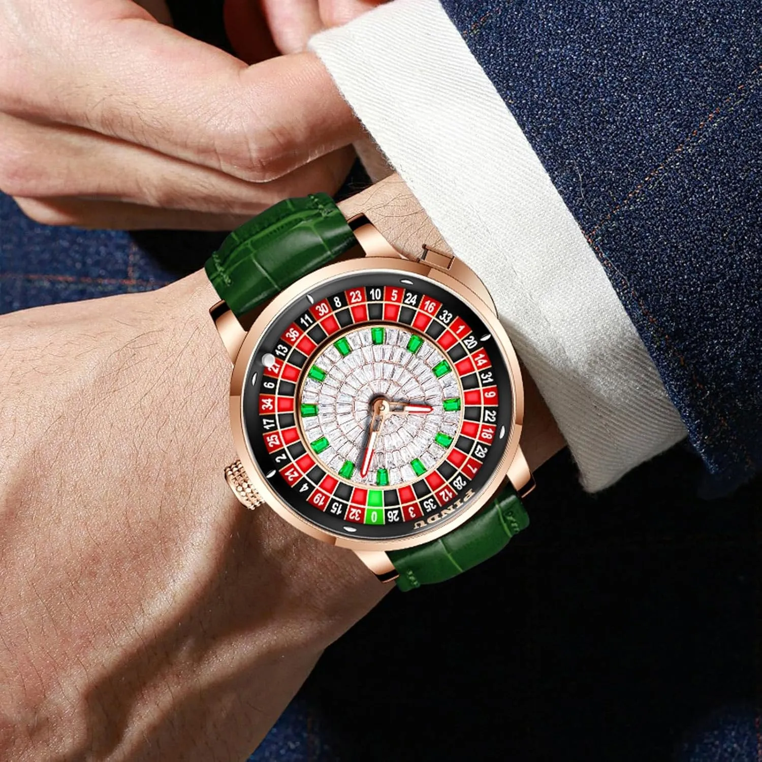 1.8 Inches Roulette Wheel Automatic Watches for Men, NH35A Movement Design Button Control, Sapphire Glass Automatically 50M Waterproof Mens Unique American Style Roulette, Mechanical Watch for Game Night