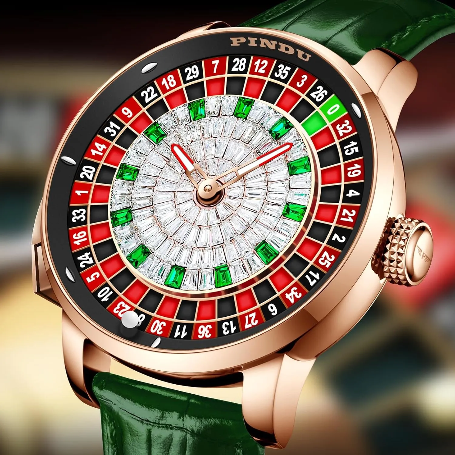 1.8 Inches Roulette Wheel Automatic Watches for Men, NH35A Movement Design Button Control, Sapphire Glass Automatically 50M Waterproof Mens Unique American Style Roulette, Mechanical Watch for Game Night