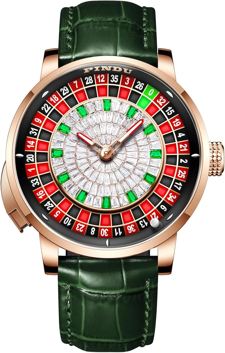 1.8 Inches Roulette Wheel Automatic Watches for Men, NH35A Movement Design Button Control, Sapphire Glass Automatically 50M Waterproof Mens Unique American Style Roulette, Mechanical Watch for Game Night