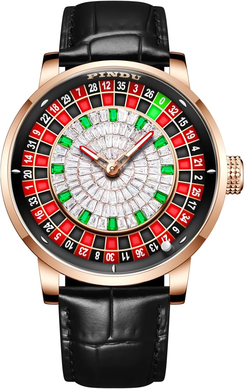 1.8 Inches Roulette Wheel Automatic Watches for Men, NH35A Movement Design Shake and Rotate Automatically 50M Waterproof Mens Unique American Style Roulette, Mechanical Watch for Game Night (6616-Diamond)
