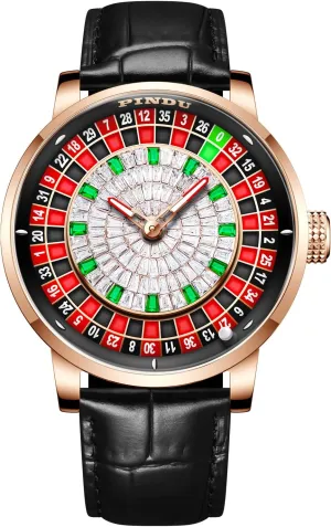 1.8 Inches Roulette Wheel Automatic Watches for Men, NH35A Movement Design Shake and Rotate Automatically 50M Waterproof Mens Unique American Style Roulette, Mechanical Watch for Game Night (6616-Diamond)