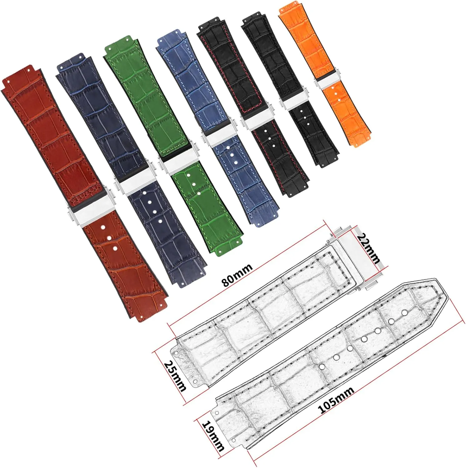 19mm*25mm*22mm Leather Watch Band replacement for Hublot Big Bang 25 mm Strap Wirstband accessories with Buckle for Men and Women