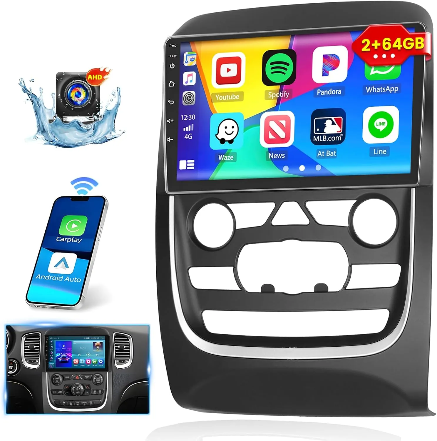 [2 64GB] Inefala for Dodge Durango 2014-2020 Android Car Radio Stereo with Wireless CarPlay Android Auto, 9 Inch HD Touchscreen with GPS WiFi Bluetooth FM/RDS SWC Canbus Backup Camera MIC