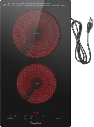 2 Burner Electric Cooktop 110v, Plug in Stove Top Burner, Countertop & Built-in Electric Burner with Touch Control, 9 Power Levels, Timer, Multiple Safety Protection, 1800W