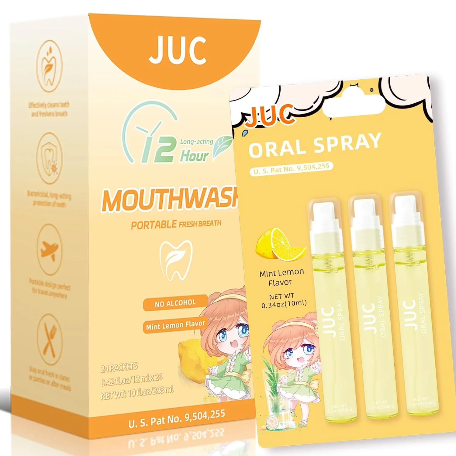 2-in-1 Oral Care Set: Lemon Oral Spray & Portable Mouthwash - Freshen Breath Anytime, Anywhere!