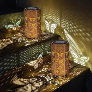 2 Pack Butterfly Solar Lanterns Outdoor Waterproof - Birthday Gifts for Women, Mom, Butterflies Solar Lights Outdoor Hanging Garden Decor for Outside, Patio, Outdoor, Yard, Lawn, Balcony