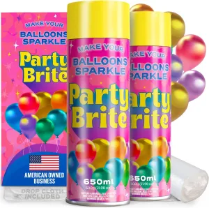 [2-Pack] XL Party Brite Balloon Shine Spray – Instant, Long-Lasting Gloss for Latex Balloons – Dropcloth Included, No-Wipe, Mess-Free, Water-Resistant, Silicone-Based Aerosol for Stunning Party Decor