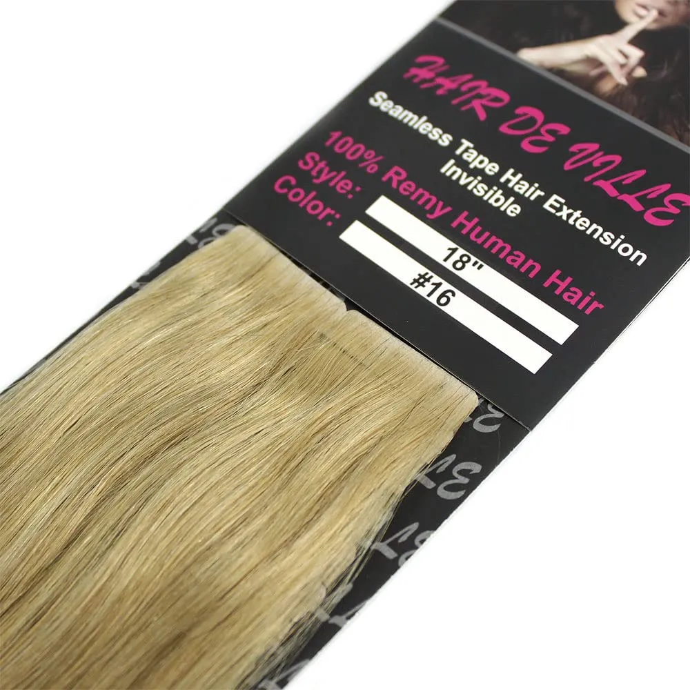 20 Pcs X 18" Tape In PU Machine Injected Invisible Seamless Remy Human Hair Extensions #16 Honey Blonde Color