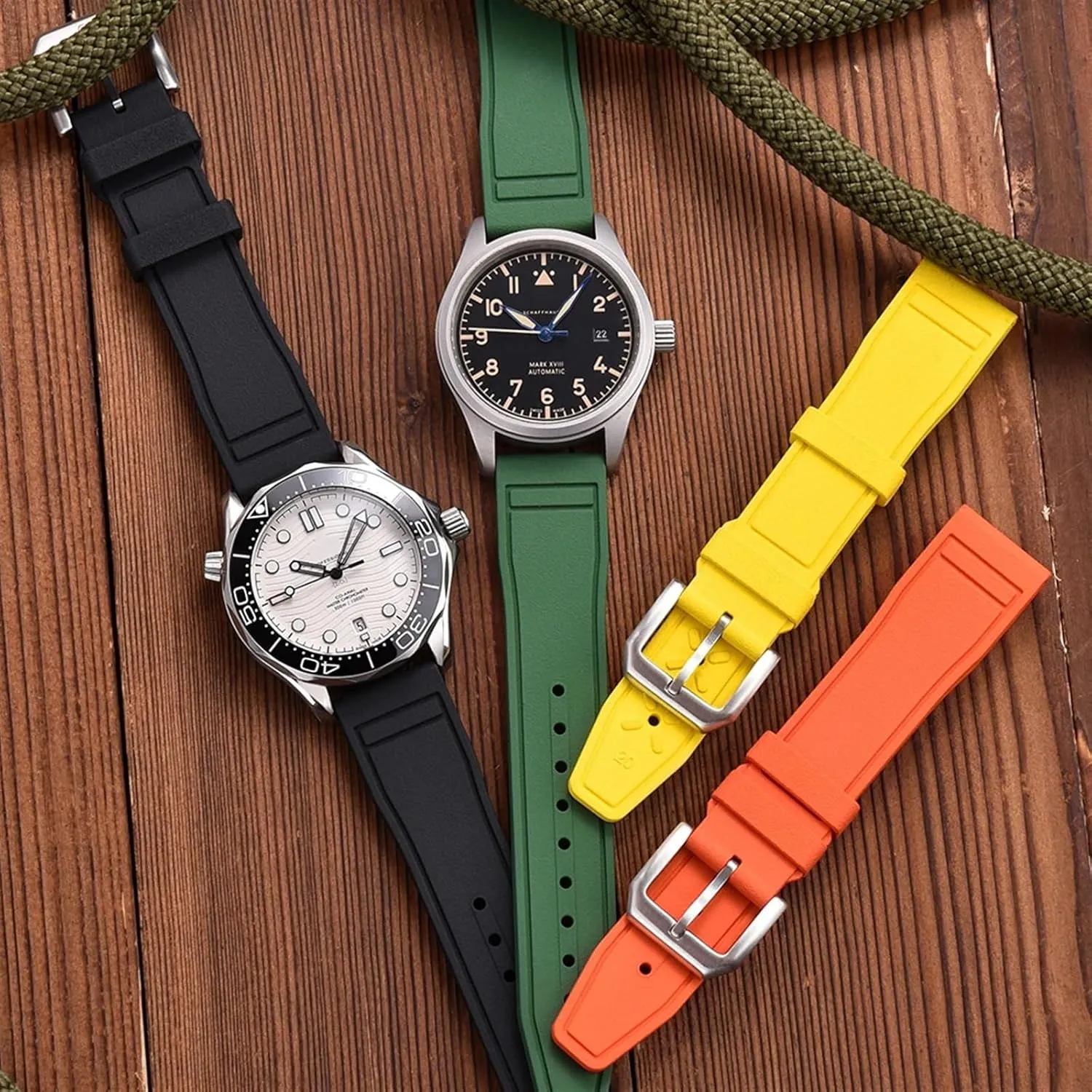 20mm 21mm 22mm Grade Fluororubber FKM Watch Strap Diving Waterproof Quick Release Watchbands