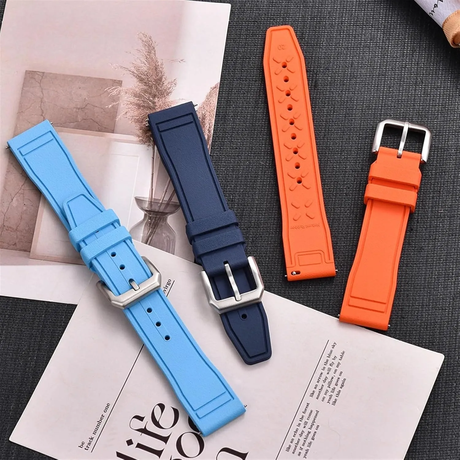20mm 21mm 22mm Grade Fluororubber FKM Watch Strap Diving Waterproof Quick Release Watchbands
