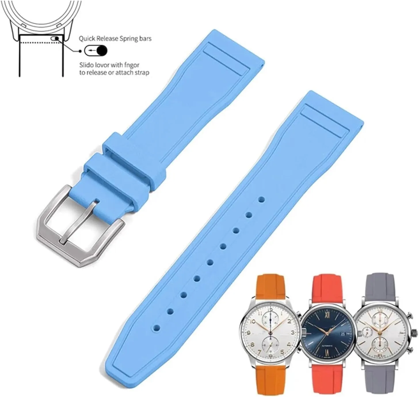 20mm 21mm 22mm Grade Fluororubber FKM Watch Strap Diving Waterproof Quick Release Watchbands