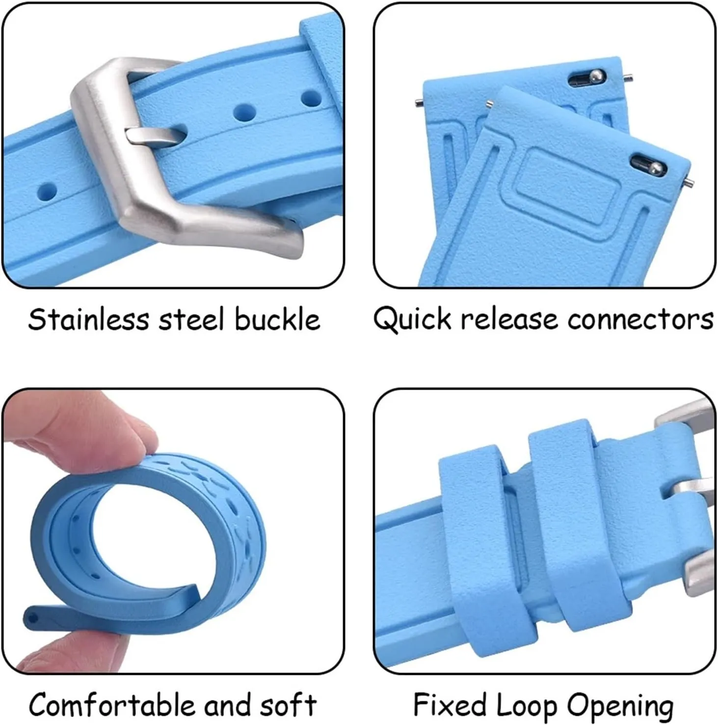 20mm 21mm 22mm Grade Fluororubber FKM Watch Strap Diving Waterproof Quick Release Watchbands