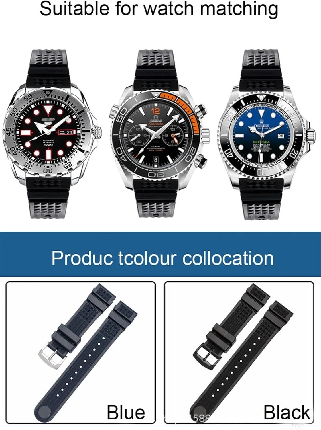 20mm 22mm for Seiko SRP601J1 Water Ghost Canned Watch Diving Strap Waterproof Bracelet Men Silicone Black Blue Sport Strap