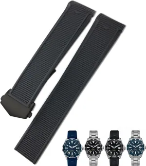 20mm 22mm Rubber Silicone Watch Strap Black Blue Brown Watch Bands for Carrera AQUARACER F1 Diving Waterproof Bracelet