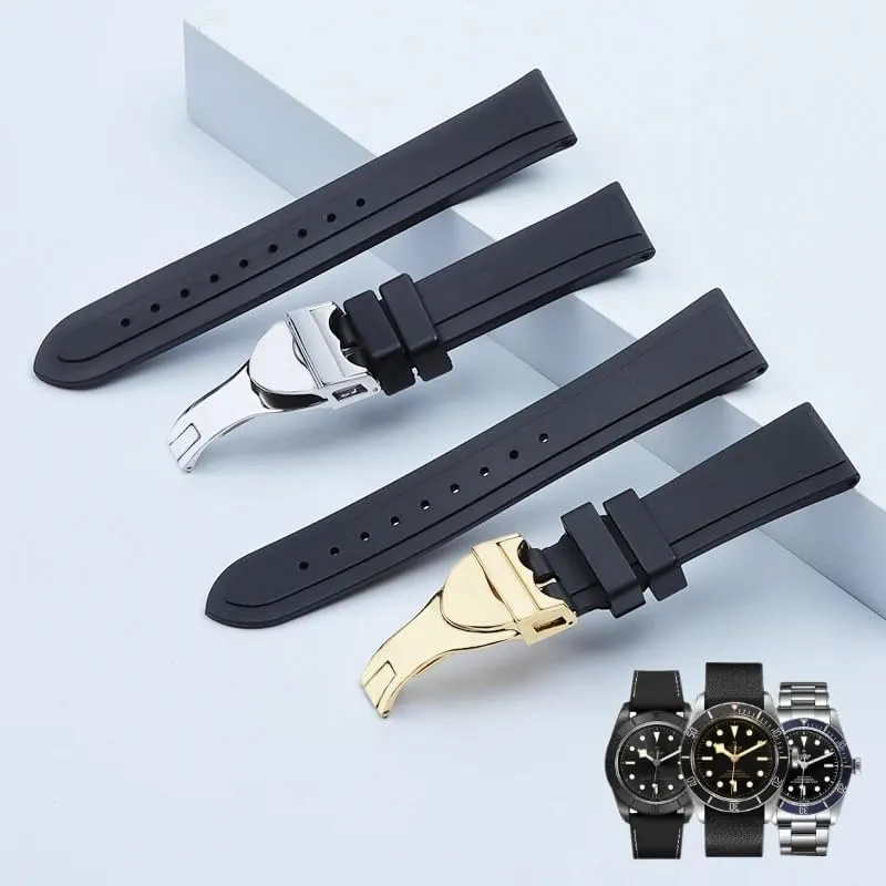 20mm 22mm Watch Strap Waterproof Soft Silicone Watchband Silver Gold Buckle For Tudor T17 PRC100 strap