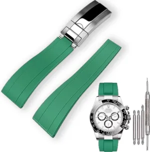 20mm Curved End Rubber Watch Band for Rolex Submariner,for Daytona,for Ghost,for Yachtmaster & More,Waterproof, With Deployment Clasp Watch Bands