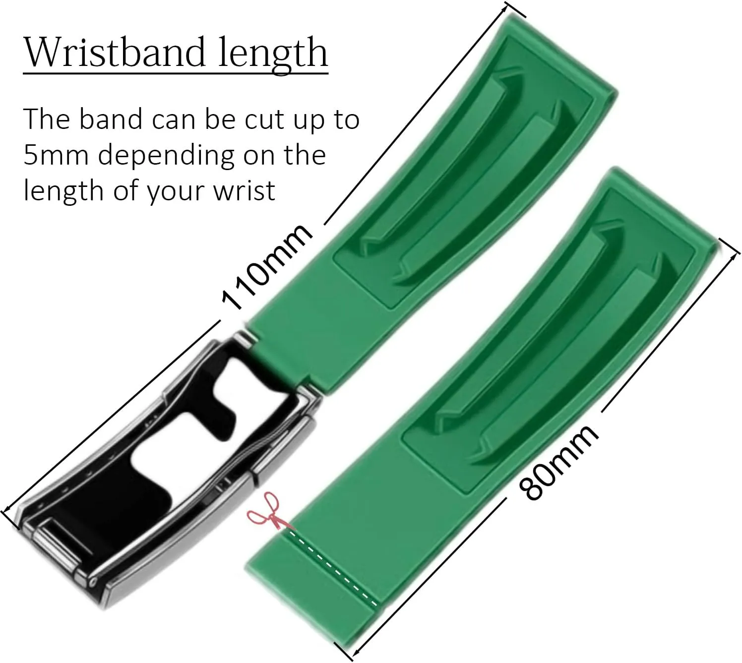 20mm Curved End Rubber Watch Band for Rolex Submariner,for Daytona,for Ghost,for Yachtmaster & More,Waterproof, With Deployment Clasp Watch Bands