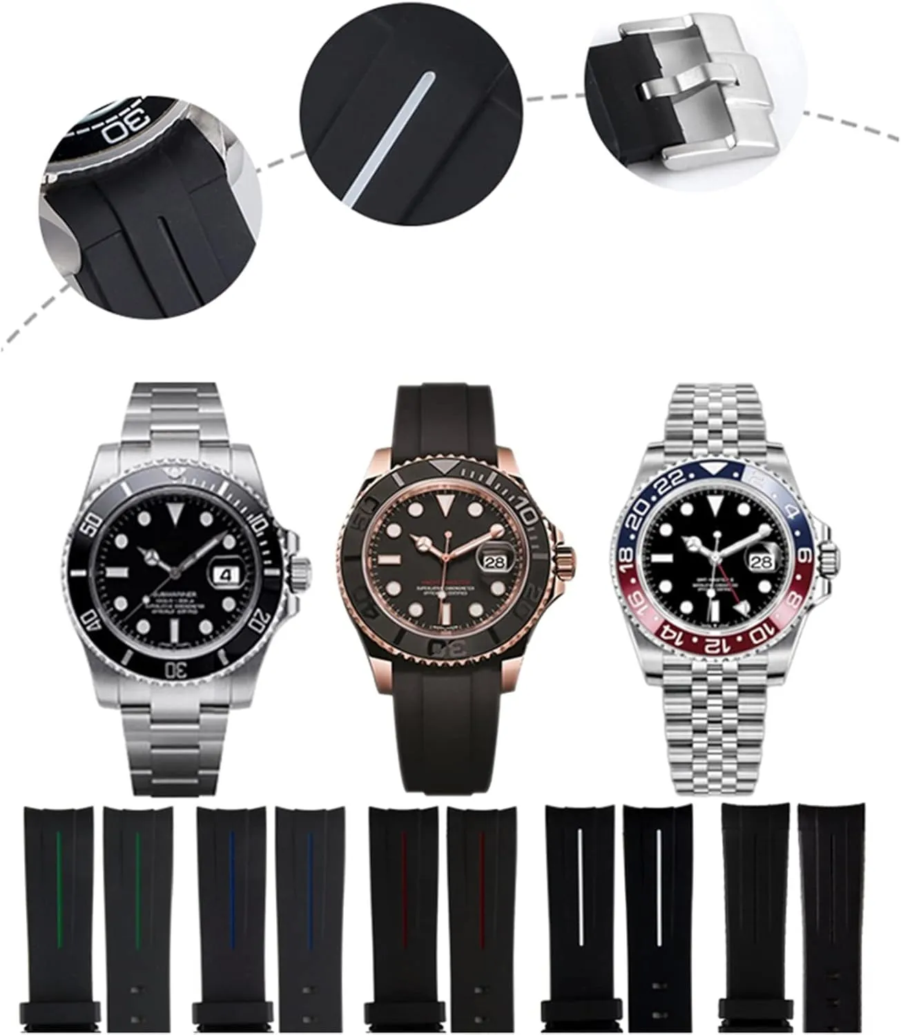 20mm Rubber Watchbands With Pin Buckle For 20mm Watch Strap Waterproof Silicone Bracelet Watch Accessories Parts with Tools