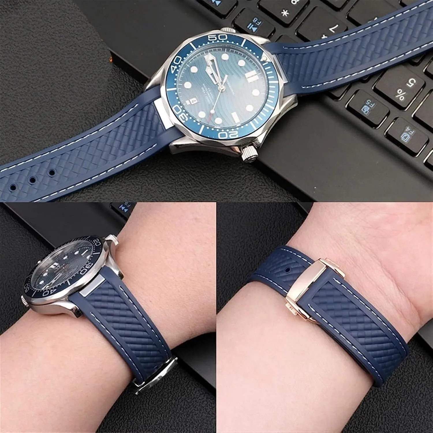 20mm Waterproof Rubber Watch Strap Accessories For Omega Seamaster 300 220/210 Series Watch Silicone Strap Men
