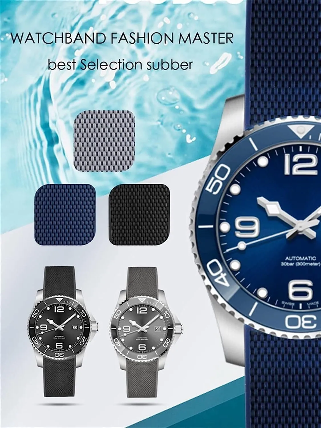 21mm Waterproof Rubber Watch strap with Folding Buckle For Longines HydroConquest L3 L3.742 Diving