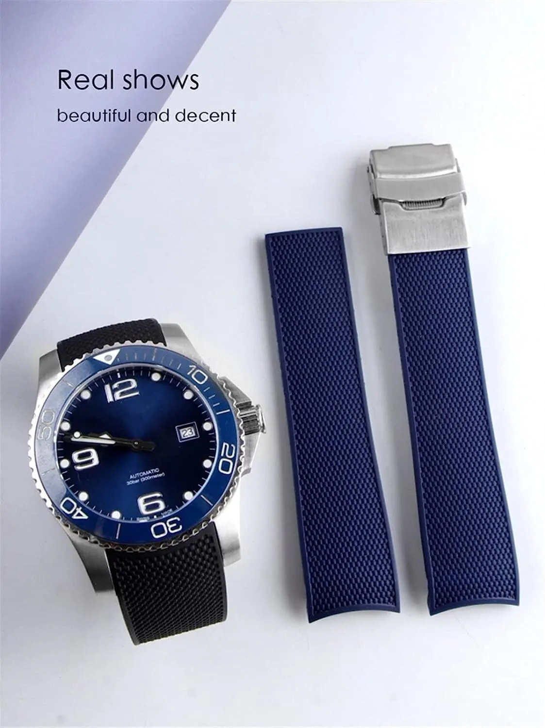 21mm Waterproof Rubber Watch strap with Folding Buckle For Longines HydroConquest L3 L3.742 Diving