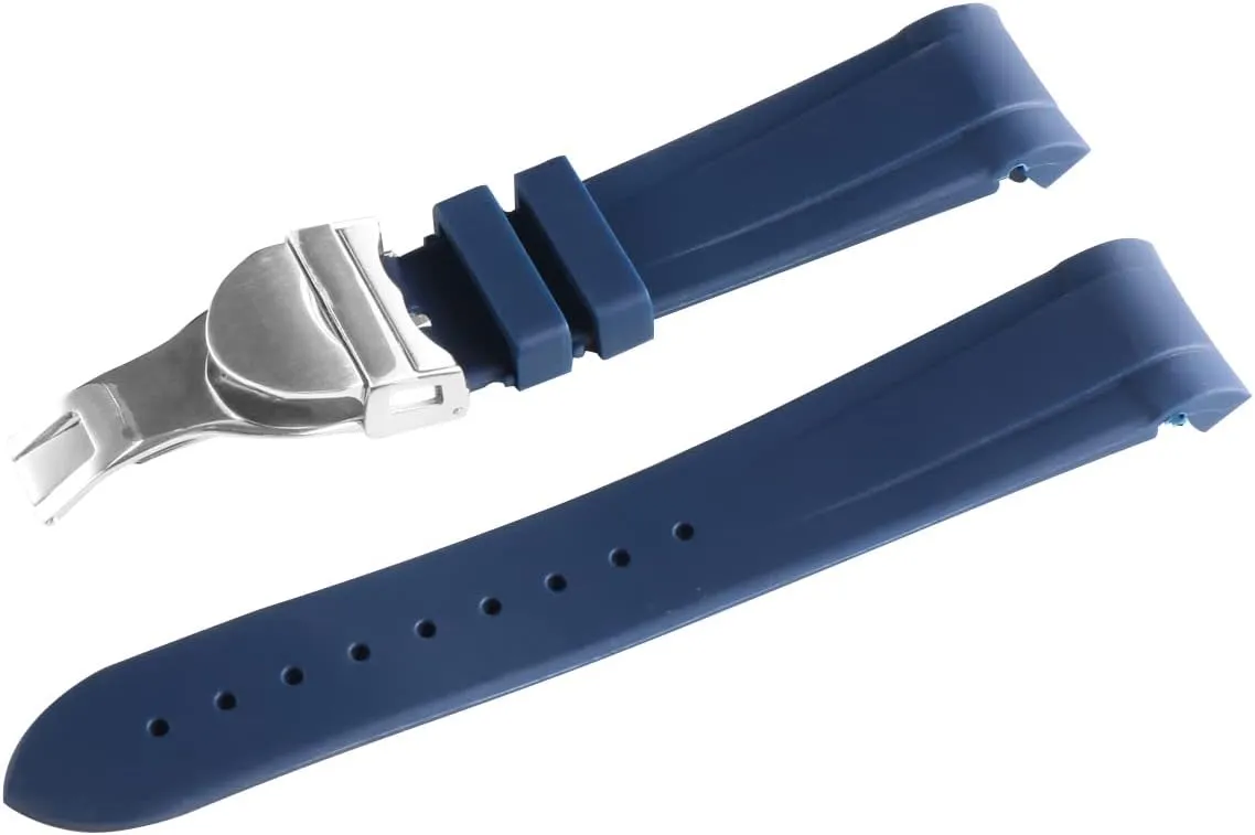 22mm watchband Black Waterproof Soft Silicone Rubber Wrist Watch Band Silver Gold Clasp Buckle for Tudor Strap