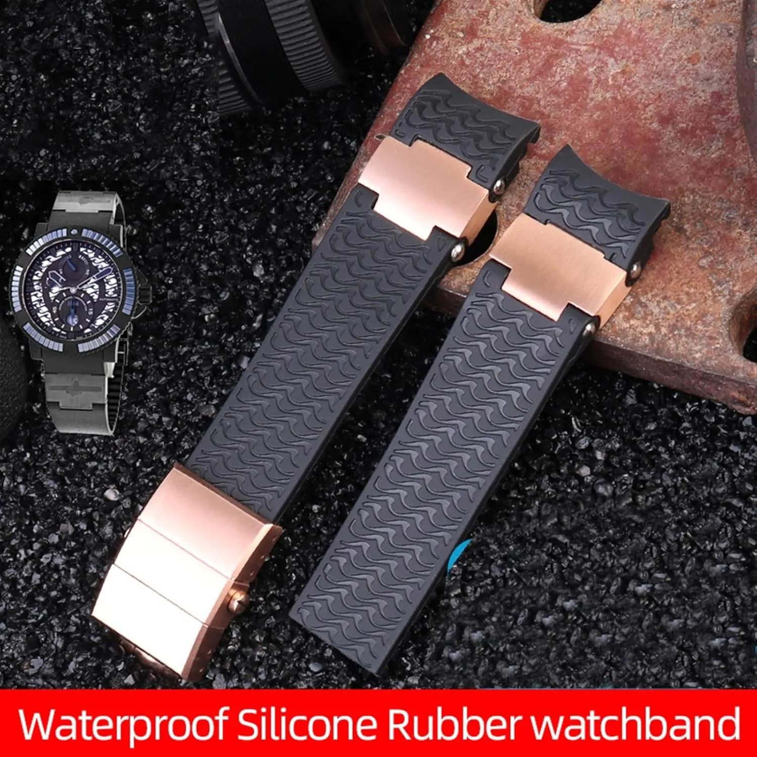 22x20mm DIVER and MARINE Waterproof Silicone Rubber watchband Wrist Watch Band Belt For Ulysse Nardin Man strap tools