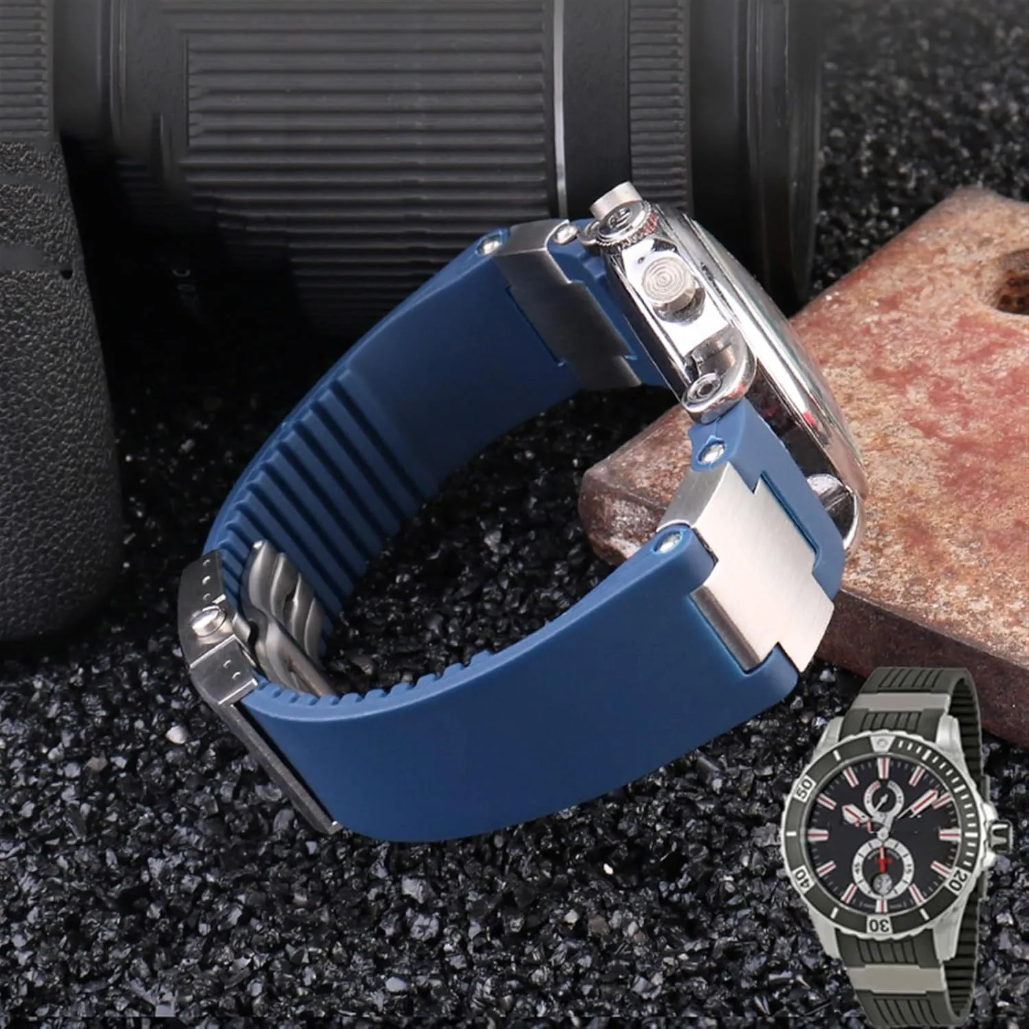 22x20mm DIVER and MARINE Waterproof Silicone Rubber watchband Wrist Watch Band Belt For Ulysse Nardin Man strap tools