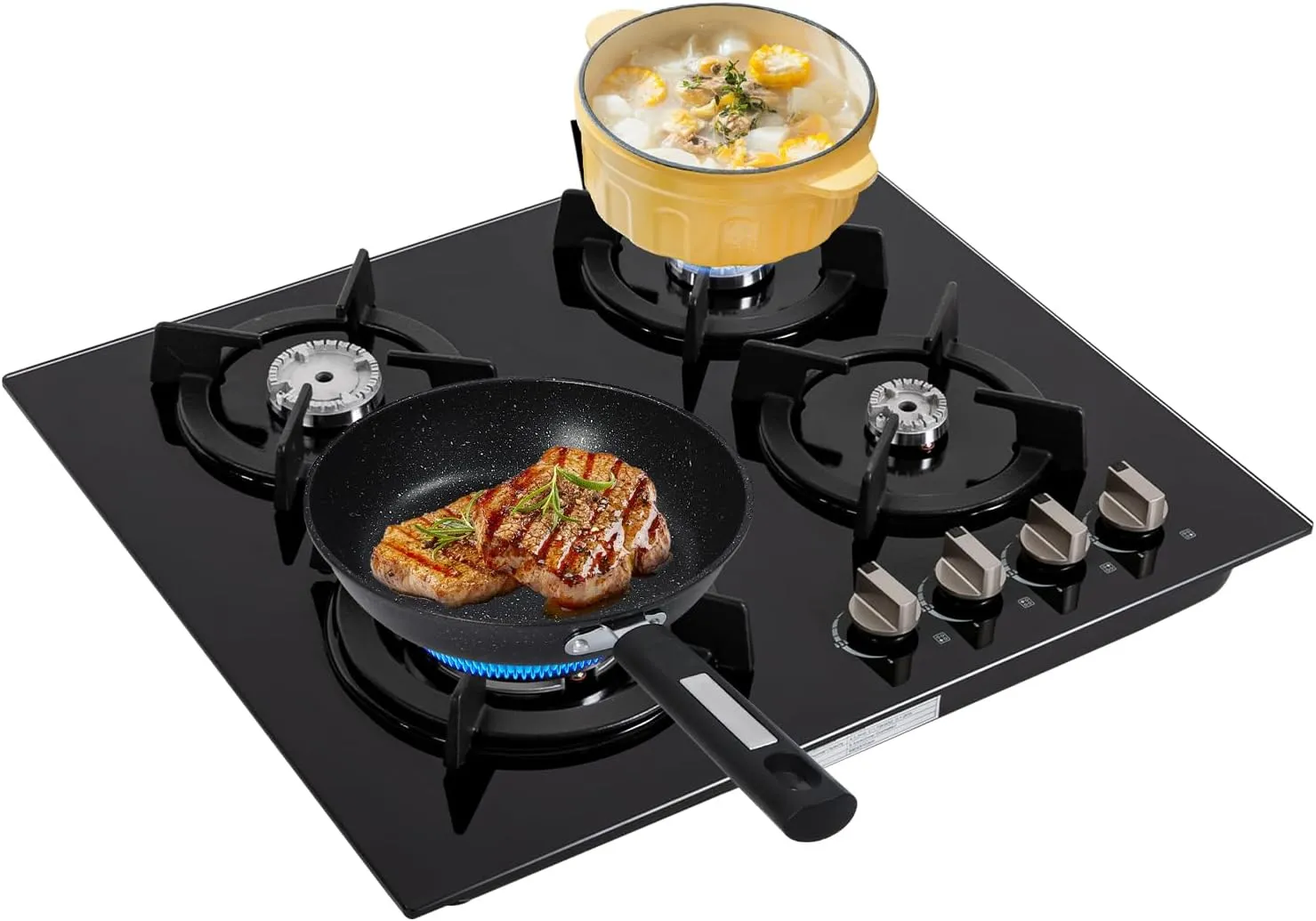 24 * 20in 4 Burners Gas Cooktop Stainless Steel Built-in Gas Stove with NG/LPG Convertible Dual Fuel with Thermocouple Protection for Home Kitchens, Restaurants