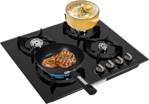 24 * 20in 4 Burners Gas Cooktop Stainless Steel Built-in Gas Stove with NG/LPG Convertible Dual Fuel with Thermocouple Protection for Home Kitchens, Restaurants