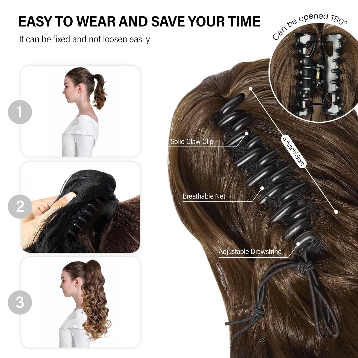 24 Inch Ponytail Extension, Clip on Ponytails for Women, Long Curly Wavy Ponytail Extensions for Women, Synthetic Layered Pony Tails Hair Extensions (Color:Medium Blonde with Bleach Blonde Ends)