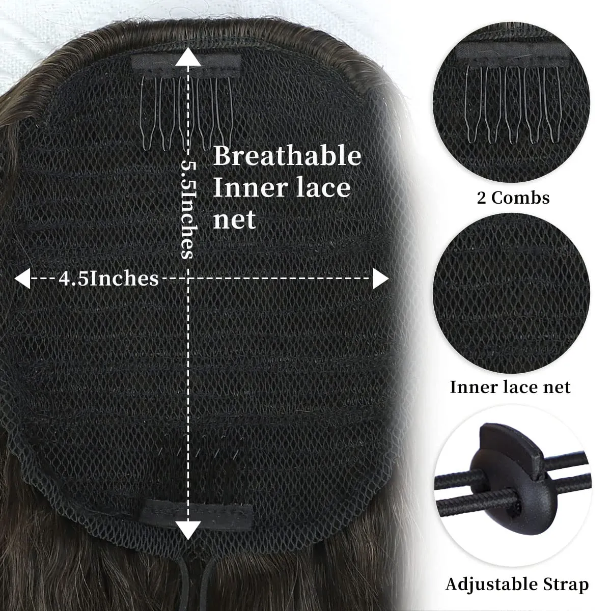 26 Inch Long Black Drawstring Ponytail Extension for Women Synthetic Long Curly Wavy Clip in Ponytail Hair Extensions for Daily Party Use (26 Inch, Brown to Chesnut Brown)