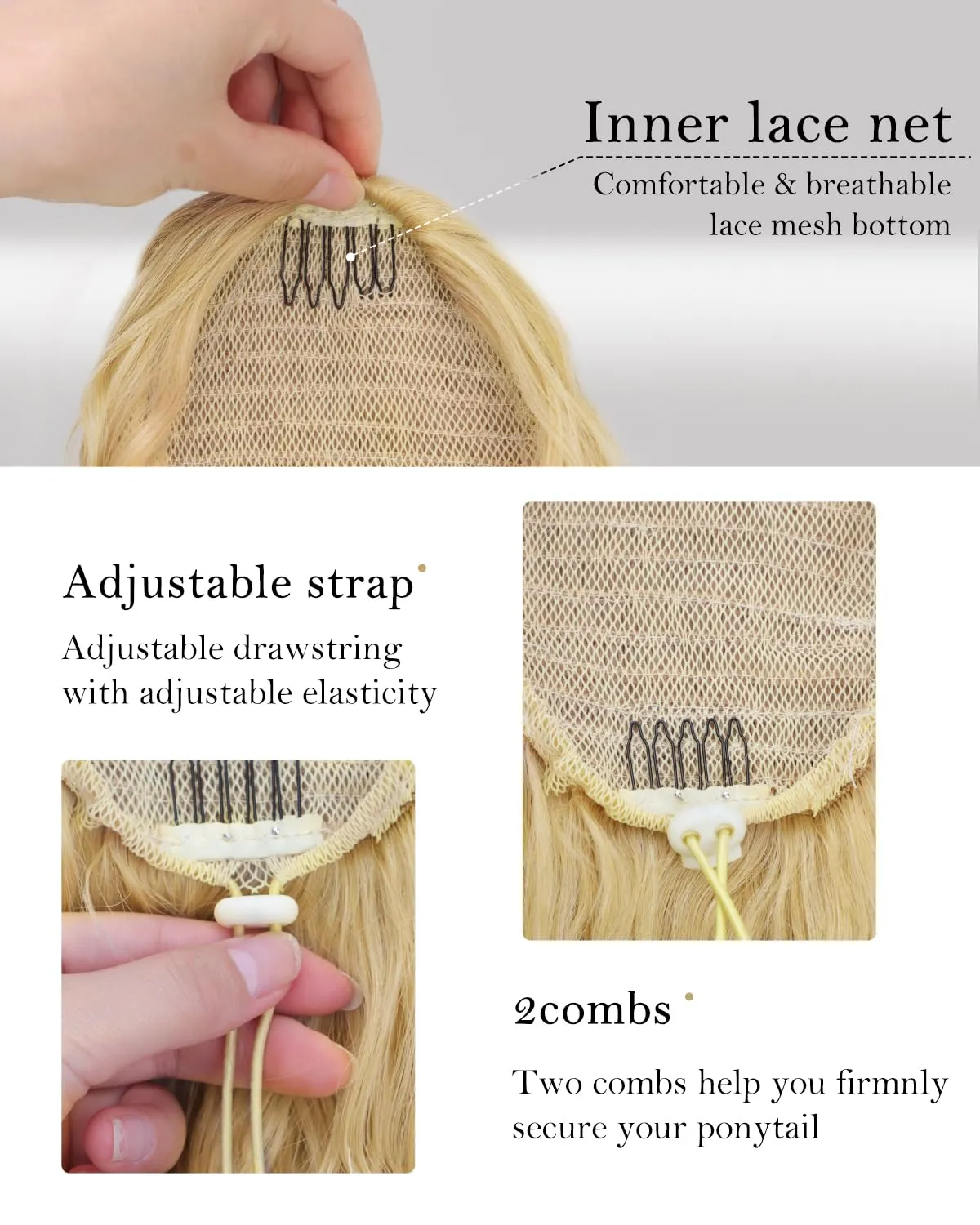 26 Inch Long Black Drawstring Ponytail Extension for Women Synthetic Long Curly Wavy Clip in Ponytail Hair Extensions for Daily Party Use (26 Inch, T24/613J#)